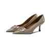 Donne Designer di tallone scarpa ad alta bobina grigio CM Pompe in pelle genuina con fibbia paillettestro Scivola