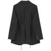 [eam] 여성 블랙 Drawstring 기질 블레이저 옷깃 긴 소매 느슨한 맞는 자켓 패션 봄 가을 1H792 211122