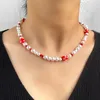 Chains JUST FEEL Red Strawberry Fruit Beads Pearl Chain Necklace For Women Girls Sweet Cute Beaded Fashion Jewelry Party Gift