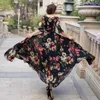 peony flower printed flare Sleeve Spring Fashion Long Dress Beach Bohemian Maxi dress Plus Size 210421