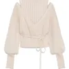 Neploe Turtleneck DrawString Puffスリーブニットセータースウィートルーズショルダーストラビートップス秋冬プルオーバー211215