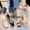 Pantoufles Sandals Summer Sandales Femmes Strap Chaussures Femme 5.5cm Carré Talons carrés Band étroit Sandalias concis