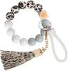 Bracelet porte-clés perlé en silicone pompon en cuir souple et porte-clés lanière en cuir tissé à la main dd887