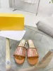 New Pattern Slippers designer Slippers Leather sandal Slides 2 Straps with Adjusted Gold Buckles Women Summer flip flops have box size 35-42AAAA