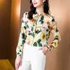 Blouse Summer Spring Fashion Design Women Camellia Flowers Yellow Print Chiffon casual plus size elegant shirt lady 210421