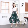 Qooth Printed Green Sweet Flowers Skirt Spring Summer Floral High Waist Long Womens Elegant All-Match QT576 210609