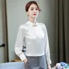 Women's Blouses & Shirts Vintage Turtleneck Woman Tops Elegant Office Long Sleeve Women Korean Style Chiffon Satin Yellow Red White Pink