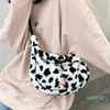 Bolsos de noche moda dibujos animados vaca estampado bandolera mujer felpa Casual hombro mensajero mullido bolso de mano femenino