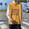 Herrvästar män tecknad harajuku tröja väst 2021 vinter mens japanska streetwear stickade tröjor manlig löst vintage gotisk
