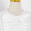 Elegante witte patchwork strik jurk voor vrouwen o nek bladerdeeg korte mouw hoge taille mini jurken vrouwelijke zomer 210520