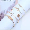 Länkkedja 4/5/6pcs Vintage Gold Geometric Crystal Alloy Armband Set for Women Arrow Feathers Lämnar Moon Bohemian Wholesale Trum22