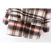 Vintage femmes laine Plaid Blazers mode dames Streetwear col cranté veste élégante femme Chic poche vestes 210430