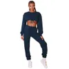 Solidna bluza z długim rękawem z długim rękawem Crop Top and High Waist Spodnie Dress Women 2 Piece Set Sportswear Cool Girl Streetwear 210525