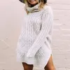 Woman Pullovers Winter Long Slit Twisted Turtleneck Sweater Sleeve Women Dress Knit Korean Plus Size 210428