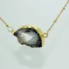 Pendant Necklaces Natural Slice Geode Druzy Stone Necklace For Women 2021 Raw Flat Agates Irregular Gold Plating Stones Connector