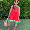 Meninas bebê vestido de verão meninas melancia melancia vermelha e verde vestido bonito vestido com arco atacado 210331