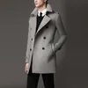 Men's Wool & Blends Mens Fashion Double Breasted Mid Long Trench Coat Business Man Belted Slim Fit Woolen Military Windbreaker Chaqueta