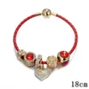 Beaded Strands Leather Rope Red Bracelet KC Gold Love Pendant Hand DIY Jewelry Fawn22