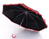곡선 핸들 레이스 우산 여행 크리 에이 티브 접는 UV 맑은 우산 흑인 흰색 줄무늬 립스틱 인쇄 우산 선물 RRD13472