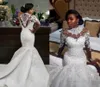 Luksusowe Suknie Mermaid Suknie Ślubne Sheer Z Długim Rękawem Wysokiej szyi Kryształowe Koraliki Kaplica Pociąg Afrykański Arabski Bridal Plus Size Robe de Mariee Vestidos 2022