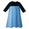 4 to 14 years kids & teenager girls summer denim jeans color block cotton casual flare black dress child three quarter dresses 211027