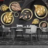 Papel tapiz mural personalizado Pintura de pared Minimalista moderno 3D Círculos geométricos Hojas doradas Sala de estar de lujo Decoración de dormitorio Buena calidad