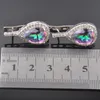 2021 goutte d'eau multicolore arc-en-ciel Zircon argent couleur ensembles de bijoux pour femmes Bracelet pendentif boucles d'oreilles anneau QS0587