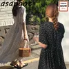 Retro White O Neck Short Sleeve Chiffon Polka Dot Dress Women Belt Summer Chic Korean Temperament Big Swing Vestidos Mujer 210429