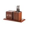 Desk Electronic Alarm Clock Wood Table LED Digital Alarm Clocks With Pen Holder Sound Sensitive Silent Home Studyroom Decoration ZL0344