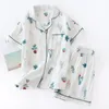 Shorts d'été Pyjama Pyjamas Ensembles 100% gaze coton japonais frais dessin animé simple manches courtes shorts vêtements de nuit 210809