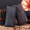 Factory wholesale men leathers shoulder bag simple Joker solid color embossed long wallet British crocodile storage coin purse single zipper leather handbag