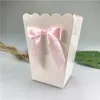 6st Bow Paper Corn Boxes Corn Candy Sancks Favor Bag Bröllopsfödelsedag Movie Party Treat Favors White Bow-Knot Presentförpackning