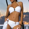 Sexig bikinis kvinnor bandage brasiliansk solid vit svart sexig bikini set baddräkt kvinnor push up baddräkt kvinnlig beachwear Biquini y0820