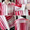 Femal Slim Shirts Striped Women Höst Koreanska Full Sleeve Now-down Collar Chiffon Blouses 6108 50 210427