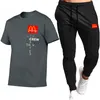 Herren-Trainingsanzüge, Sportbekleidung-Sets, Baumwolle, schnell trocknend, für Fitnessstudios, Fitness, Laufanzug, modisch, kurzärmelig, T-Shirts + Jogginghose, 2 Stück