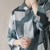 Johnature zomer retro standplaat gesp drie kwart mouw geometrische mode-stijl shirt losse vrijetijdsbesteding vrouwen tops 210521