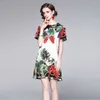 Fashion Runway Summer Dress Women Short sleeve Chic Grape Print Vintage Mini 210529