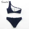 Seasofie Donanma Bir Omuz Düşük Bel Bikini Set Mayo Kadın Mayolar Mayo Seksi Taraklı Bikini Beachwear 210712