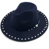 Pearl Spring Fedora Hoeden Wollen Grote Bravel Jazz Top Cap Dames Mode Casual Breed Bravel Hoed voor Mannen