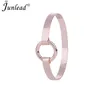 Brazalete abierto de alambre extensible a la moda, pulsera Manchette para mujer, cinturón, botón a presión, joyería, pulseras de acero inoxidable, brazaletes