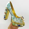 Ladies 2021 Diamond Pearl Ambroider 14cm chunky High Heel Dress Shoes Flatform Open Peep-Toes European American Palace Blue 35-43 حفل زفاف الجودة الأصلية