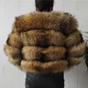 Beiziru Real Raccoon Silver Fur Coat Plus Storlek Kläder Naturlig Vinter Kvinnor Rund Neck Varm Tjock Stil 210816