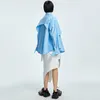 [EAM] blusa Irregular azul con tirantes de talla grande para mujer, camisa holgada de manga larga con solapa, moda Primavera otoño 1DD7304 21512