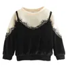 Autumn Winter 2-10 11 12 Years Old Teenage O-Neck Long Sleeve Lace Patchwork Thickening Plus Vevelt Kids Baby Girl Sweaters 210701