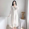 Plus Size S-4XL Süße Puppe Halsband Lange Kleider Frauen Französisch Chiffon Spitze Kleid Hohe Taille Vestido Midi Elegante 13017 210417