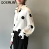 Haute Qualité Français Rétro Polka Dot Chemise En Mousseline De Soie Femme À Manches Longues Lâche Coréen Boutons Cachés Tops Femmes 210601