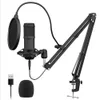 Microphone PC USB Streaming Podcast 192 KHZ/24 bits Kit de micro à condensateur cardioïde de studio avec carte son Bras de perche Support anti-choc YouTuber Enregistrement de jeu karaoké