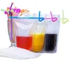 2021 500ML Clear Drink Pouches Bags with Straws - Reclosable Zipper Stand-up Plastic Pouches Bags Drinking Bags - 9.1 x 5.2 /17 Oz