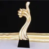 Creative Black Crystal Figurines Home Statue Crafts Gold plated Oscar Trophy Sculptures Accessories Livingroom Ornaments 210414