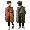 Jackets Boy Girl Trench Coat High Quality Long Teenagers Outerwear Winter Fall Turn-down Collar Casual Handsome Boys Cotton Clothes
